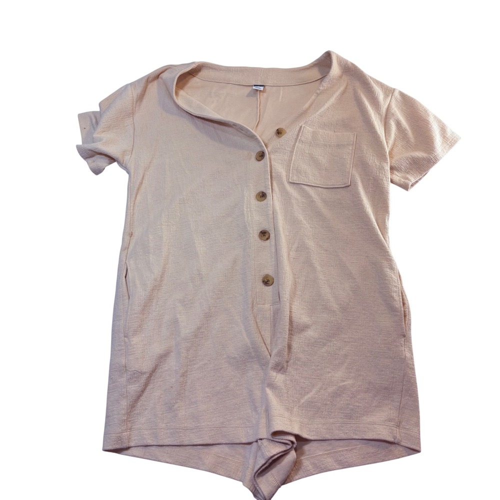 Old Navy‎ Womens Beige Textured Button Front Short Sleeve Romper Size Small S